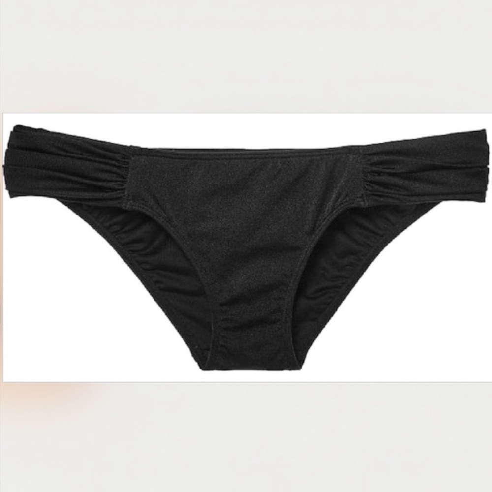 Aerie Black Hipster Ruched Bikini Bottoms